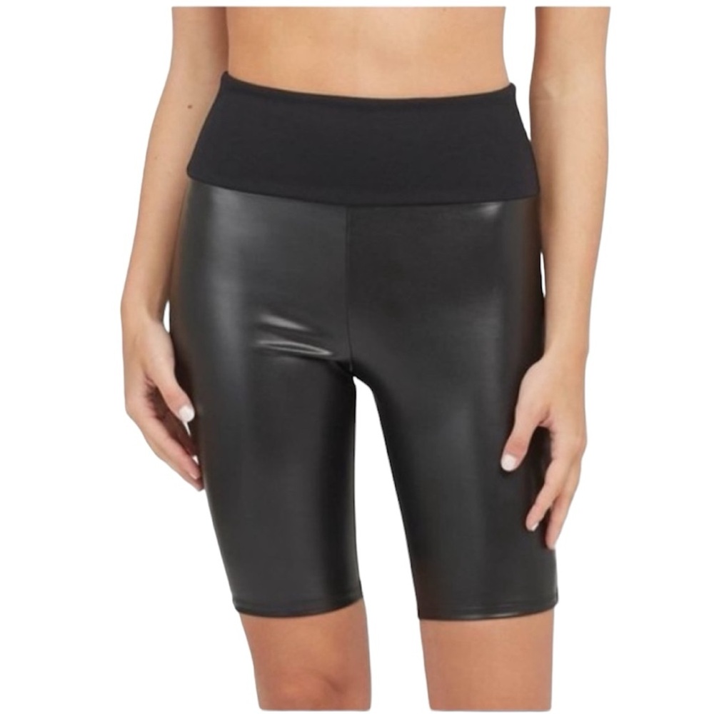 Assets by Spanx Black‎ Faux Leather Shaping Bike Shorts Size: Large NEW
